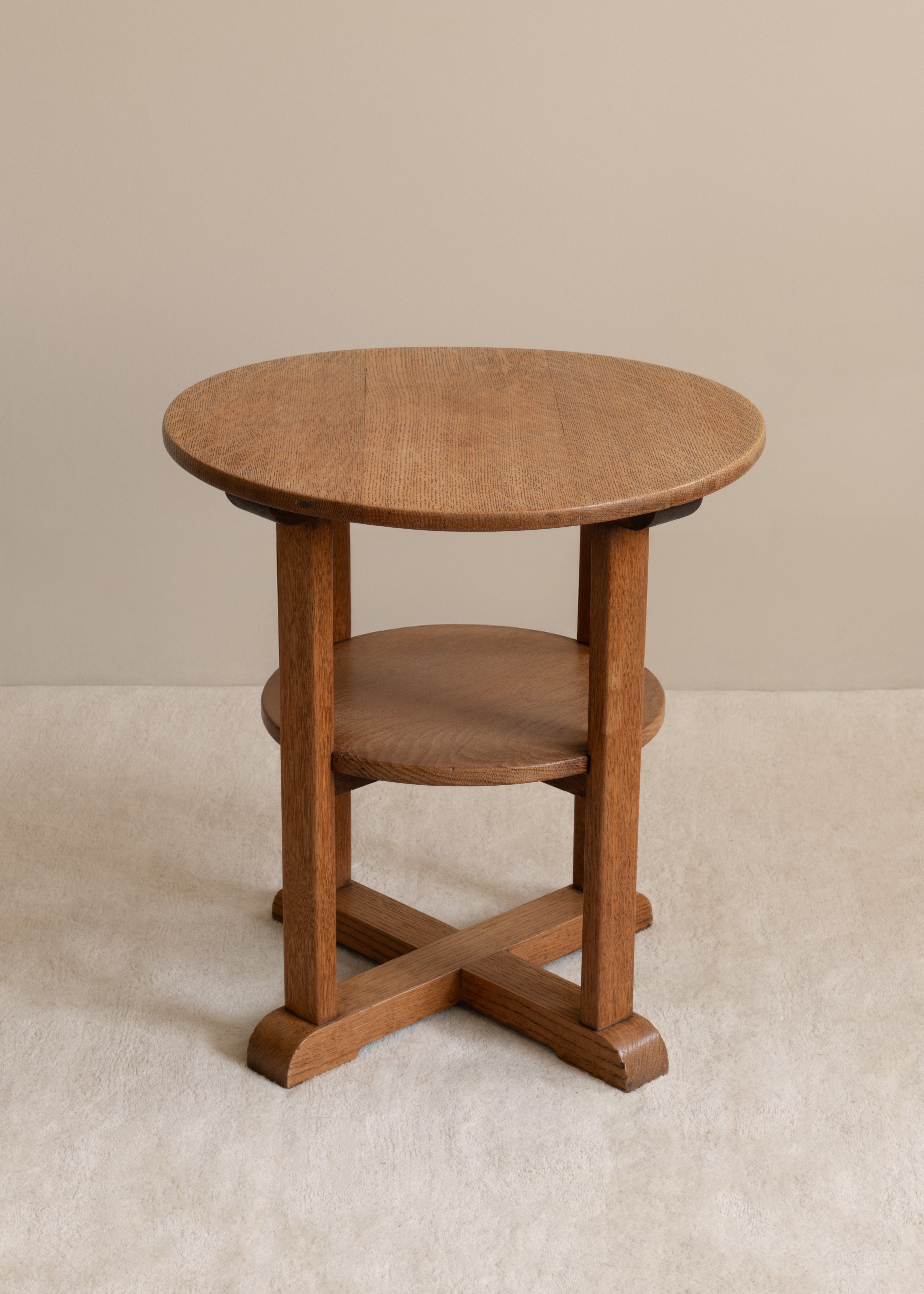 Two Tiered Oak Round Side Table